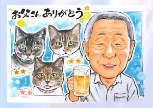お父さんと猫の似顔絵 A4サイズ4名  担当：浜田