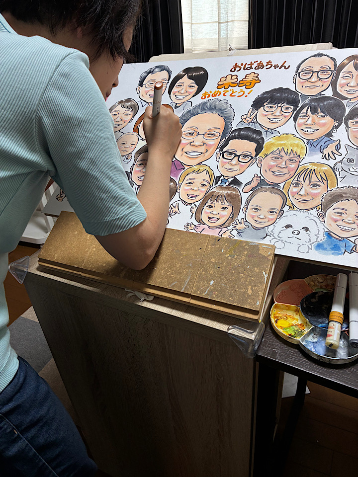 最大サイズの大人数似顔絵！A2サイズ・25名様 - 制作風景も大公開