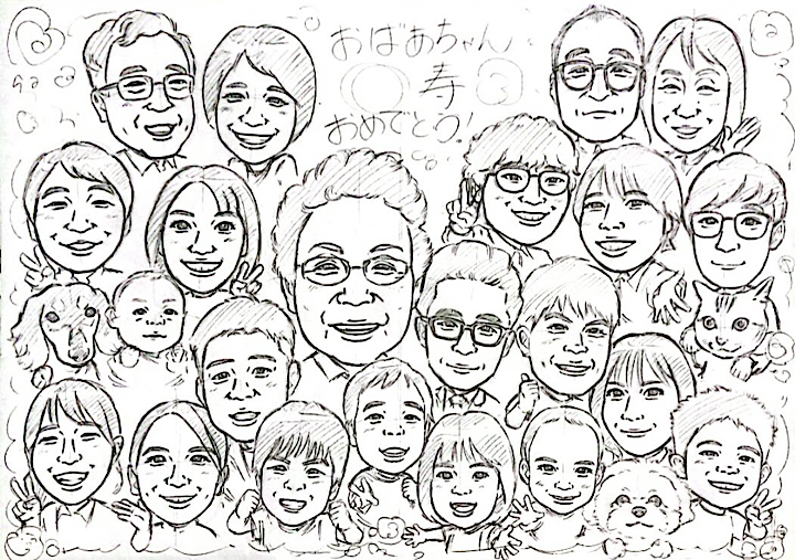 最大サイズの大人数似顔絵！A2サイズ・25名様 - 制作風景も大公開