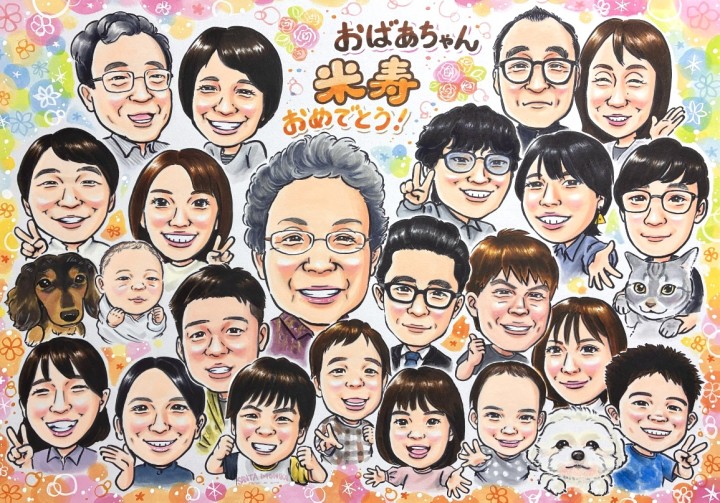 最大サイズの大人数似顔絵！A2サイズ・25名様 - 制作風景も大公開