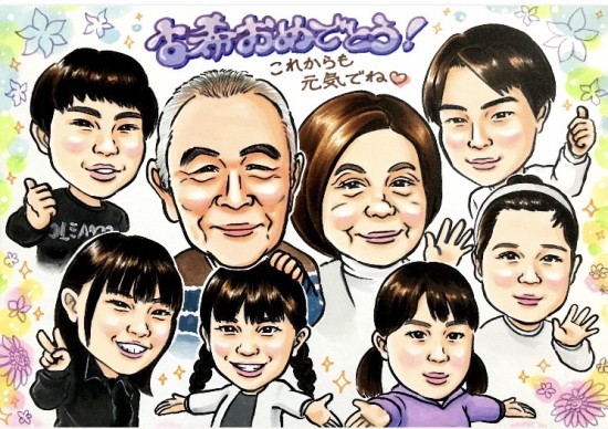お客様からのご注文似顔絵 - 作品#644 - 古希祝い似顔絵